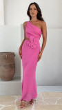 Women's Slim Sexy Solid Color One Shoulder Prom Dress