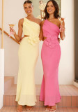 Women's Slim Sexy Solid Color One Shoulder Prom Dress