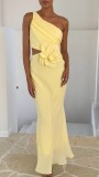 Women's Slim Sexy Solid Color One Shoulder Prom Dress
