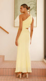 Women's Slim Sexy Solid Color One Shoulder Prom Dress