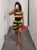 Women Wide Striped Contrast Color Tassel Knit Dress