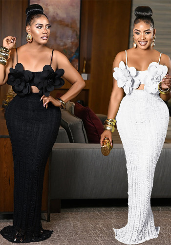 Women Flower Long Bodycon Evening Dress