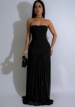 Women Sexy Black Strapless Evening Dress