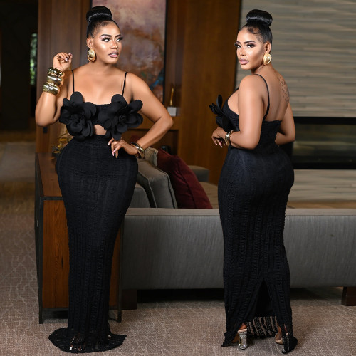 Women Flower Long Bodycon Evening Dress