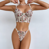 Women's sheer lace mesh chic bra G-string set