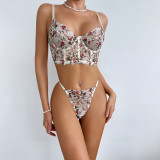 Women's sheer lace mesh chic bra G-string set
