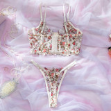 Women's sheer lace mesh chic bra G-string set