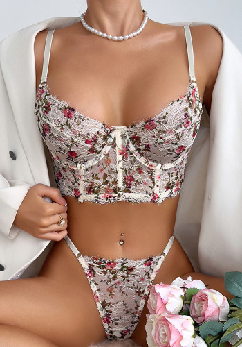 Women's sheer lace mesh chic bra G-string set