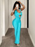 Women's sexy halter neck solid color sleeveless jumpsuit