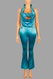 Women's sexy halter neck solid color sleeveless jumpsuit