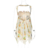 Women's clothing 2025 sexy halter neck mesh flower decoration short dress
