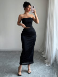 Elegant black tube top and midi skirt set for women