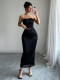 Elegant black tube top and midi skirt set for women
