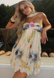 Women's clothing 2025 sexy halter neck mesh flower decoration short dress