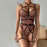 Leopard print bodysuit see-through mesh one-piece teddy sexy lingerie