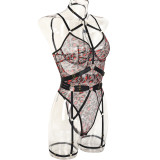 Leopard print bodysuit see-through mesh one-piece teddy sexy lingerie