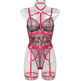 Leopard print bodysuit see-through mesh one-piece teddy sexy lingerie
