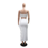 Women's beach ruffled skirt top sexy two piece set
