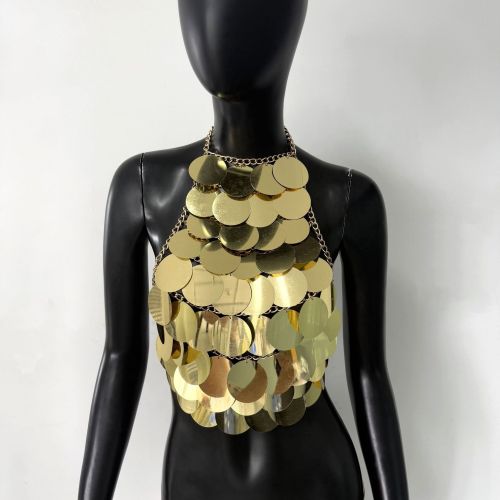 Sexy handmade halter neck vest with metal sequins