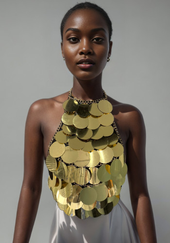 Sexy handmade halter neck vest with metal sequins