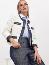 French elegant autumn contrast color edge round neck short long sleeve versatile jacket
