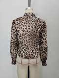 Women's Tops Leopard Print Bubble Sleeve Blouse