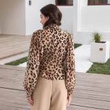 Women's Tops Leopard Print Bubble Sleeve Blouse