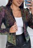 Women's leopard print outdoor long-sleeved sequined jacket