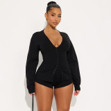 Women's Autumn Solid Color Top + Shorts Set
