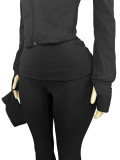 Women Sporty Solid Color Zipper Top + Pant + Headband Set