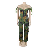 Overall Printed Lace-Up Irregular Vest Cargo Trousers Two Piece Set