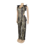 Overall Printed Lace-Up Irregular Vest Cargo Trousers Two Piece Set