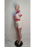 Women Contrast Color Knitting Top and Shorts Two-piece Set