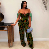 Overall Printed Lace-Up Irregular Vest Cargo Trousers Two Piece Set