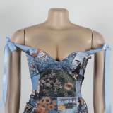 Overall Printed Lace-Up Irregular Vest Cargo Trousers Two Piece Set