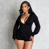 Women's Autumn Solid Color Top + Shorts Set