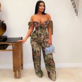 Overall Printed Lace-Up Irregular Vest Cargo Trousers Two Piece Set