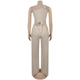 Women Solid Color One Shoulder Top and Pant Two-Piece Set
