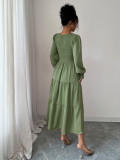 Autumn women clothing elegant long sleeve solid color maxi dress