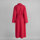 Autumn winter women's cotton linen dress lazy casual loose robe lapel tie long coat
