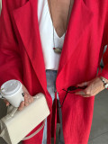 Autumn winter women's cotton linen dress lazy casual loose robe lapel tie long coat