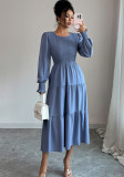 Autumn women clothing elegant long sleeve solid color maxi dress