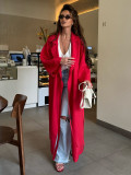 Autumn winter women's cotton linen dress lazy casual loose robe lapel tie long coat