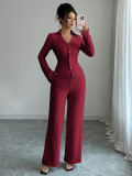 autumn and winter elegant button-down shirt and wide-leg pants suit for women