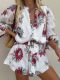 Autumn women's casual linen print rompers jumpsuit