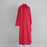 Autumn winter women's cotton linen dress lazy casual loose robe lapel tie long coat