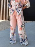 Autumn women's casual print loose short-sleeved shirt pants set