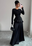 Autumn  winter women's black elegant long sleeve maxi dress