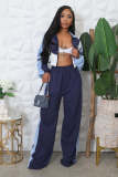 Women sporty contrast color long sleeved long trousers tracksuit
