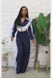 Women sporty contrast color long sleeved long trousers tracksuit